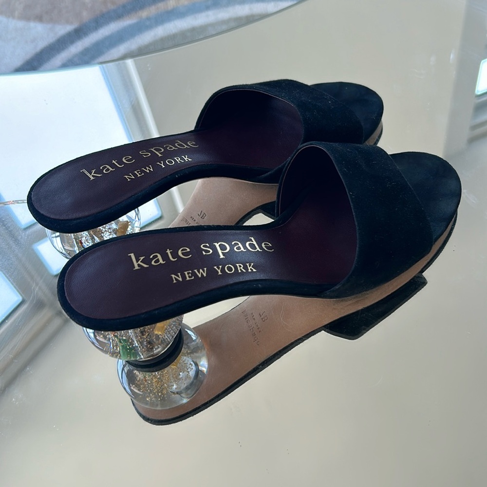 Kate Spade Polished Slide Sandals with Manhattan snow globe heels US 7